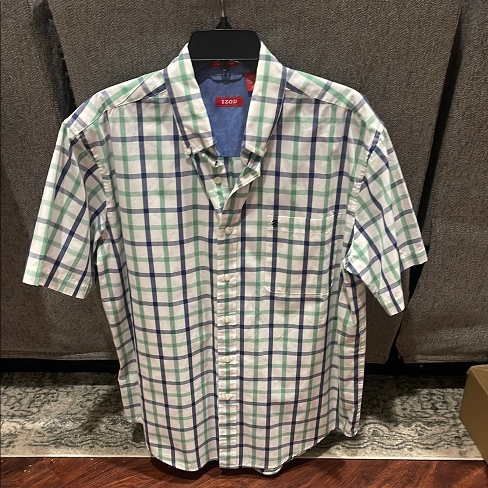 Izod Green and Blue Casual Button Down Shirt
